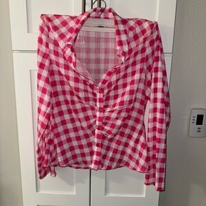 Pink Gingham Button-Up Blouse